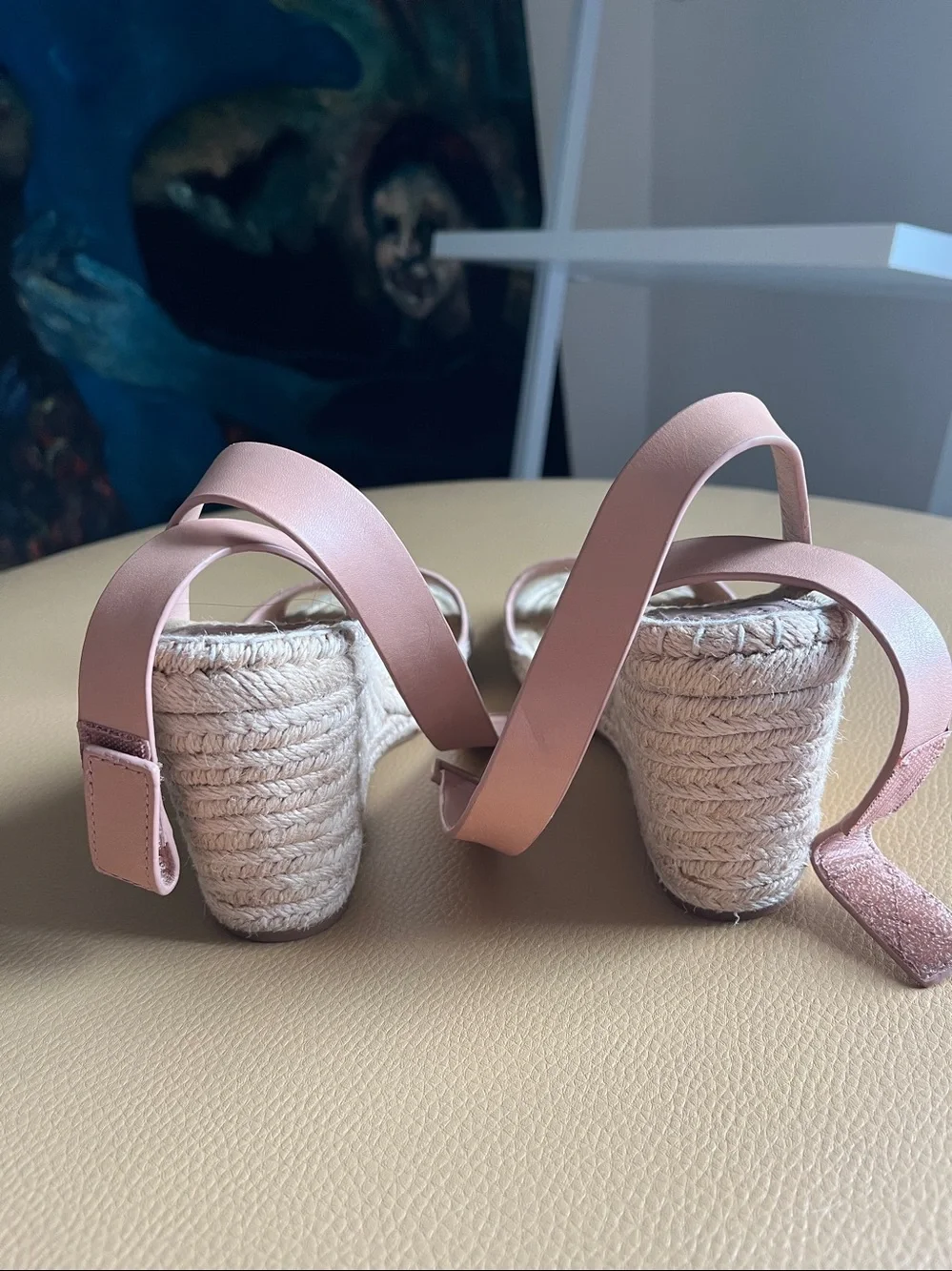 Tory Burch Tan Leather Bima 2 Espadrille Wedge Ankle Strap Sandals SZ 8 EUC